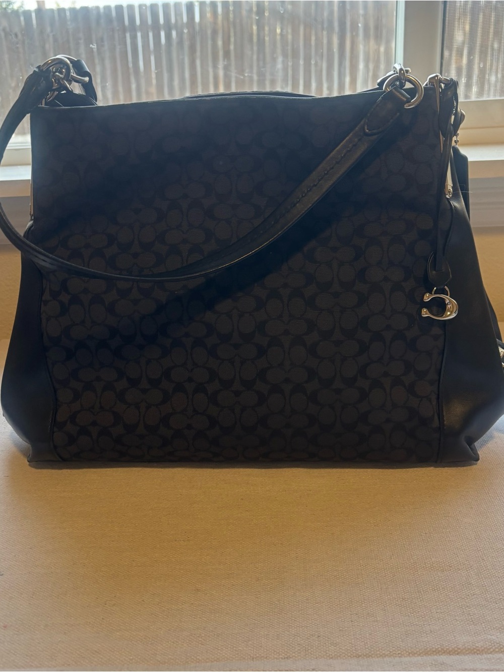COACH Signature Jacquard Dalton 31 Shoulder Bag Black Silver - Style 79697